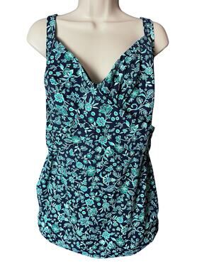 Lands’ End Tankini 26W Blue Green Floral Swimwear Pool Spa Cruisewear Beach